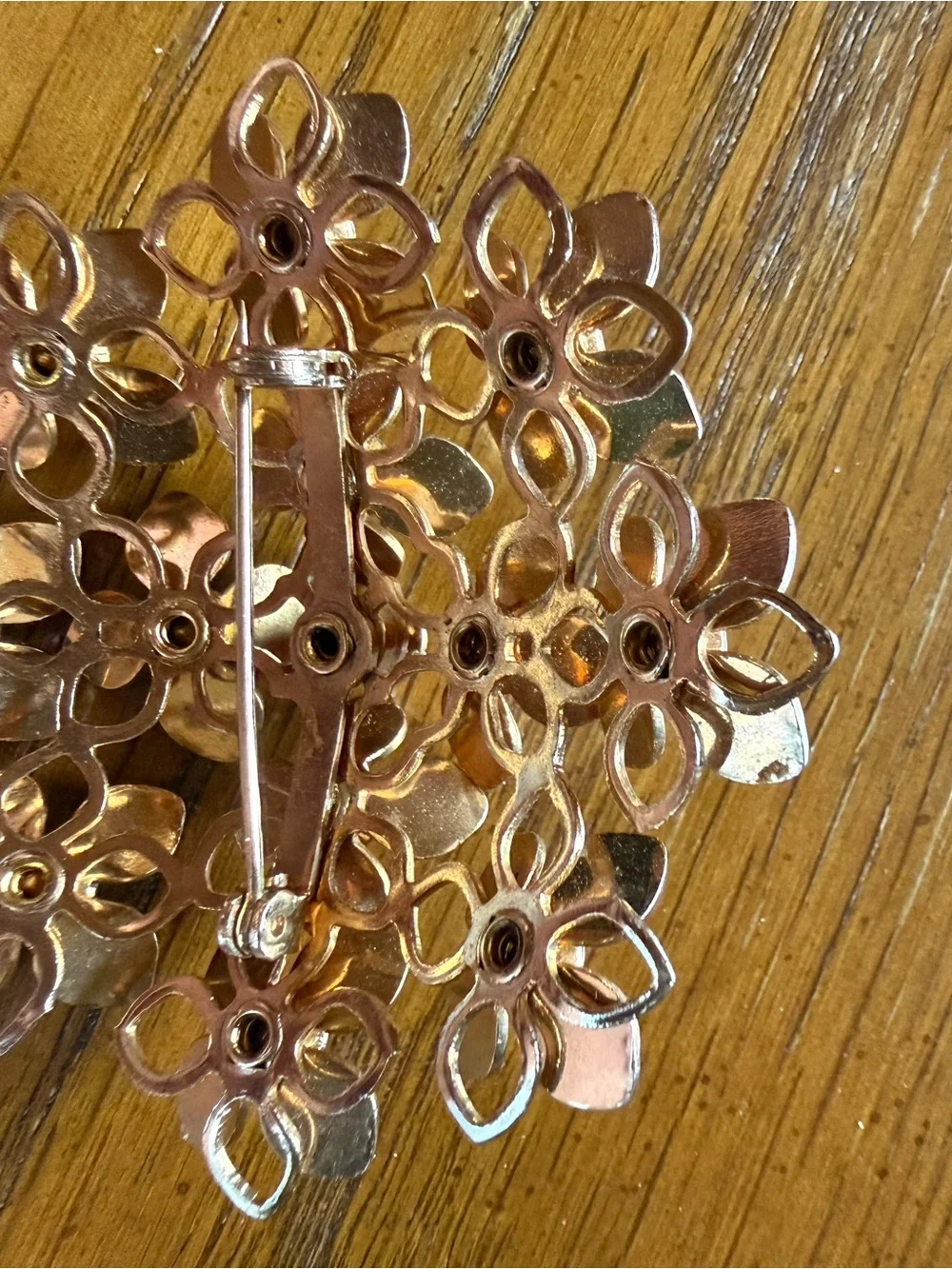 Vintage 1950s 60s Hydrangea Flower Rhinestone Brooch Gold Tone